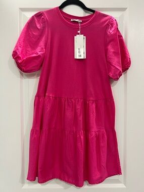 Zara Bright Fuchsia Puff-Sleeve Tiered Dress